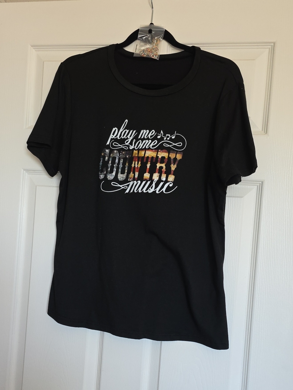 Play Me Some Country Music Graphic Tee - Black With Earrings